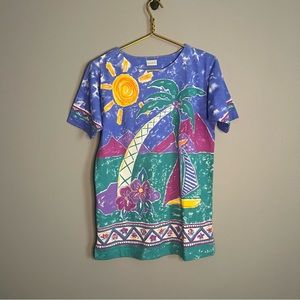 VTG 90s‎ Jantzen Colorful All Over Print T-Shirt